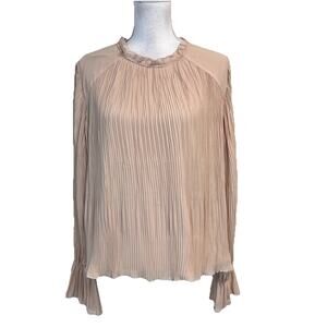 DR2 Blouse size Extra Large Suntan Beige Sheer Pleated Ruffles Modest Wedding